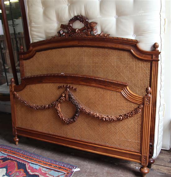 Louis XVI style mahogany & caned bedstead